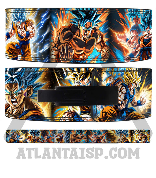 Dragon Ball Z Anime Lever Belt | Dynamic Goku in Super Saiyan Blue form intense energy  iconic orange and blue gi spiky powerful stance Belt