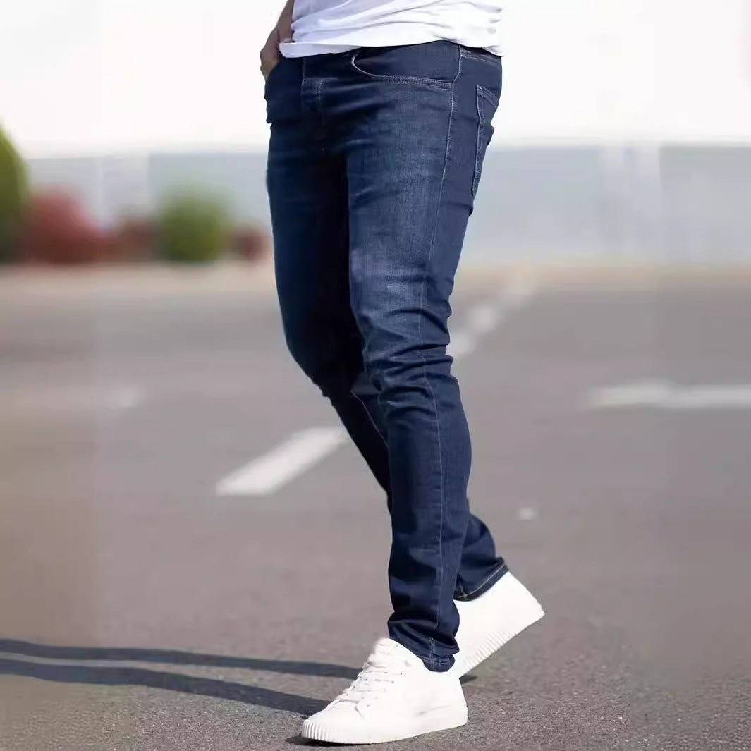 Men's European And American Fashionable Worn Slim Casual Jeans