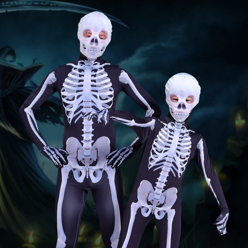 Halloween Skeleton Costume Scary Skeleton Skull Costume Jumpsuit Carnival Party Clothing