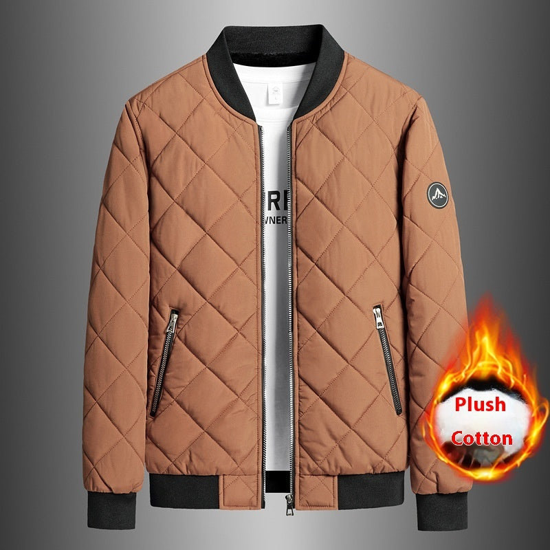 Plus Size Winter Down Cotton Jacket Casual Men's Fleece-lined Thickening Stand Collar