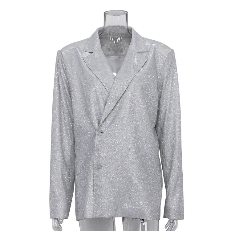 Camisole Slim Straight High Waist Pants Street Glitter Jacket Night Club Suit