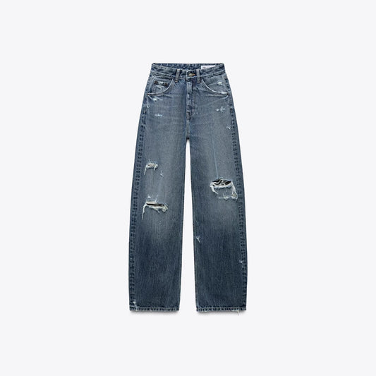 Women's European And American Style Animal Print Wide Leg Jeans