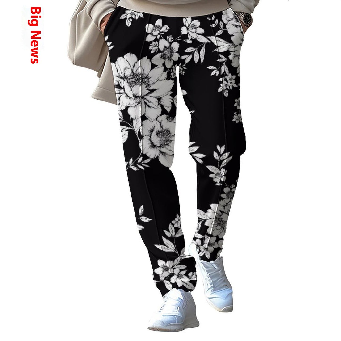 Casual Technology Printing Wide Drawstring Straight-leg Trousers