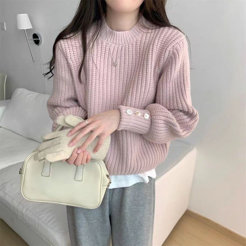 Retro Crew Neck Knitwear Women's Inner