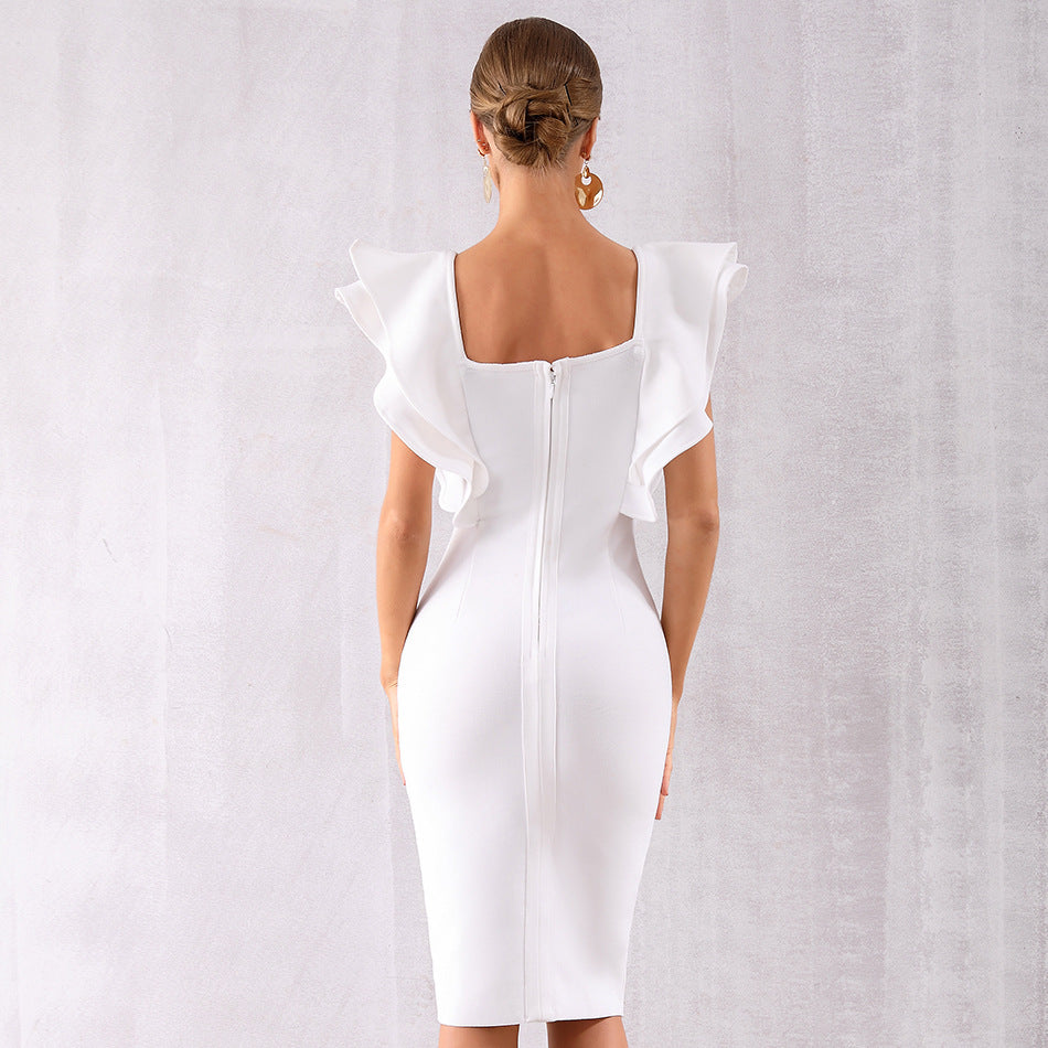 Ruffled Butterfly Sleeve Skinny Club Dress