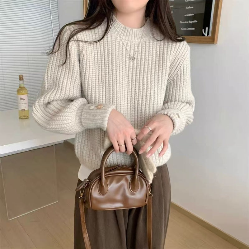 Retro Crew Neck Knitwear Women's Inner