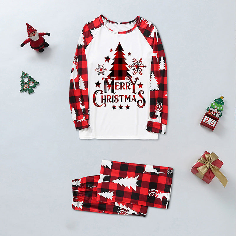 Parent-child Leisure Wear Set Plaid Stitching Printing Christmas