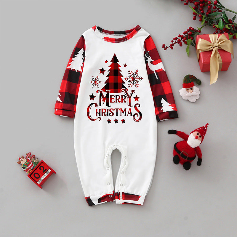 Parent-child Leisure Wear Set Plaid Stitching Printing Christmas