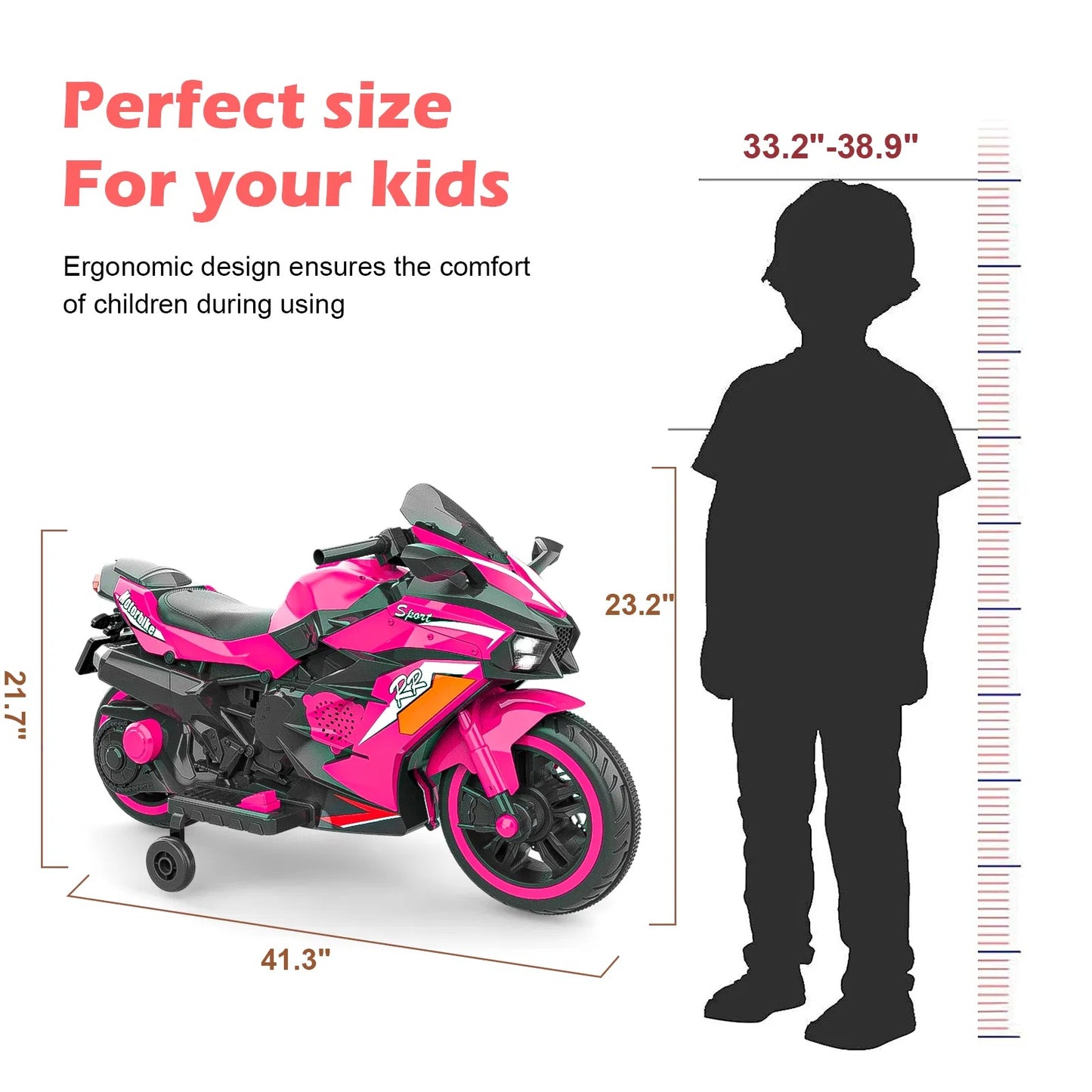 Kids Powered Ride-ons Toy, Kids Motorcycle For 3-6 Years, 12V Electric Ride On Motorcycle With Light Wheel & Bluetooth Music-Pink