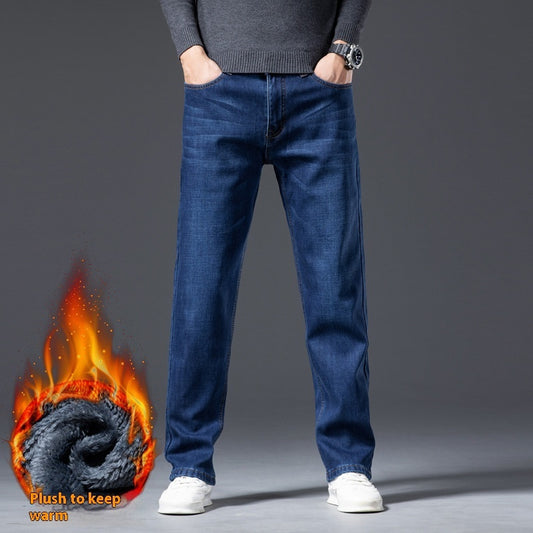 Fleece-lined Men's Loose Straight Plus Size Jeans
