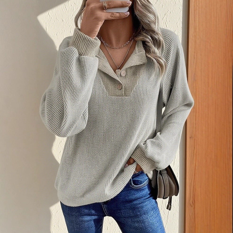 Women's Color Matching Casual Loose Shoulder Long-sleeved Top