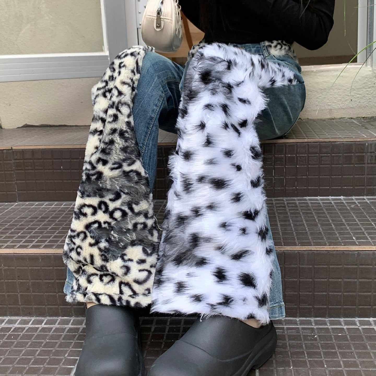 Women's Washed Leopard Splicing Skinny Jeans