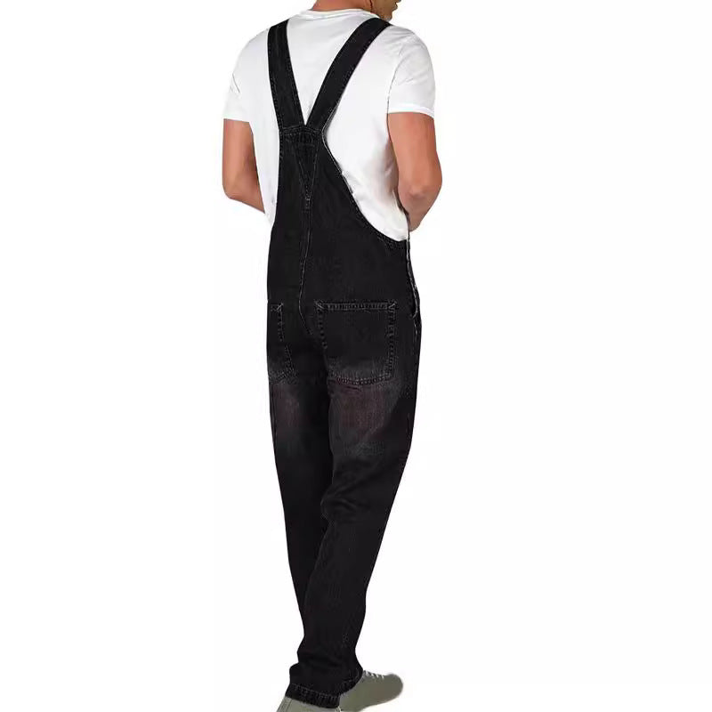 American-style Retro Design Denim Suspender Pants