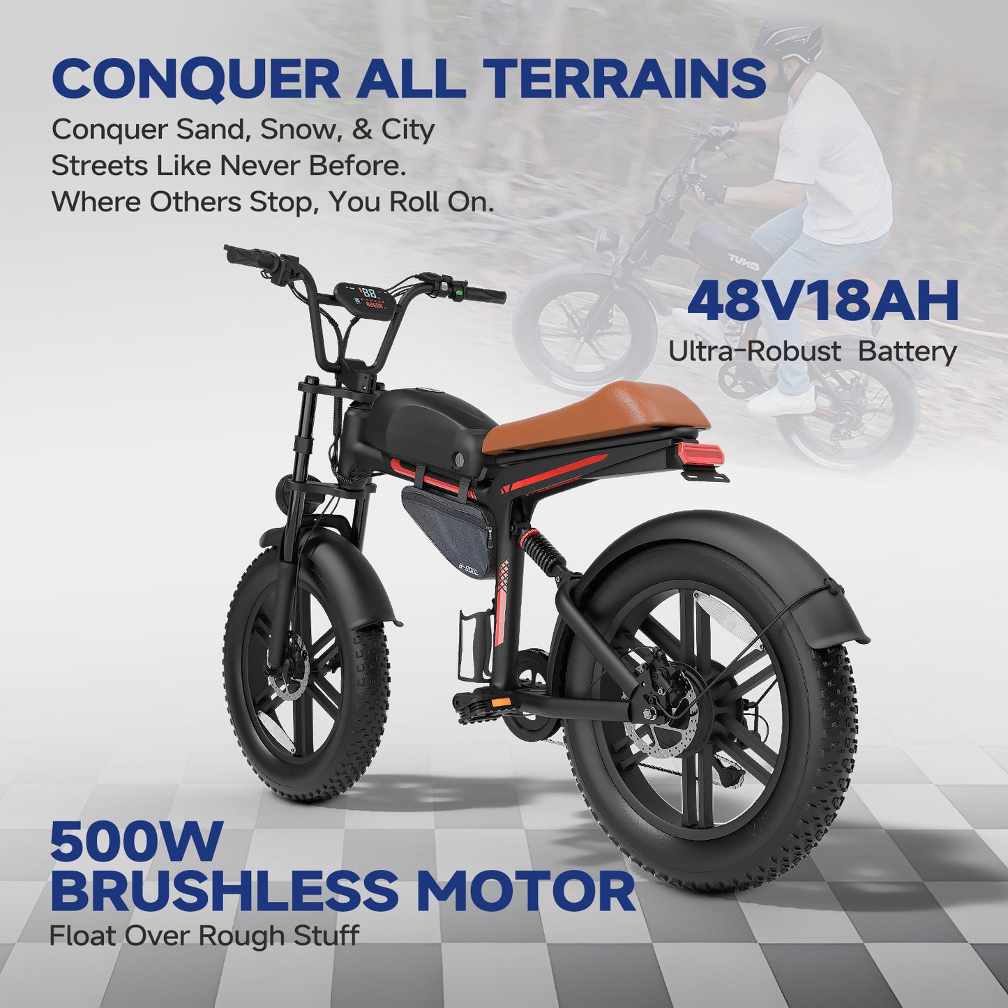 500W 20inch Fat Tire Electric Bike With 45kmh Top Speed & 45km Range