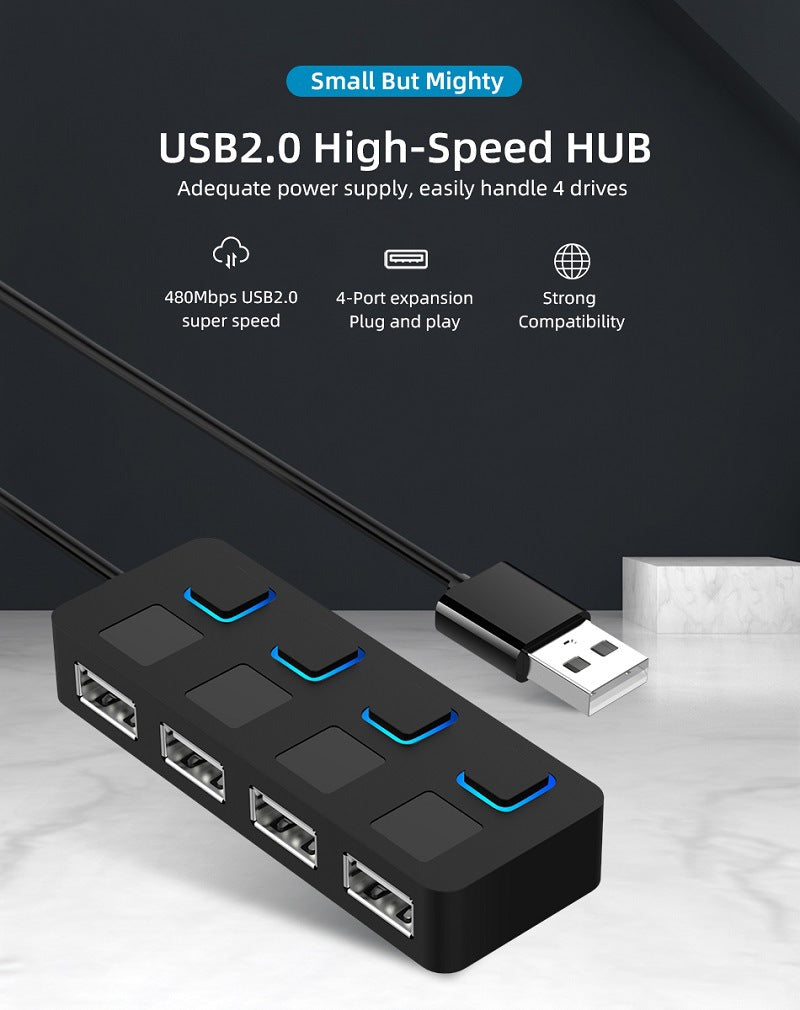 USB 2.0 HUB Multi USB Splitter 4 Expander USB Power Adapter Indicator Power USB Drives For Laptop PC