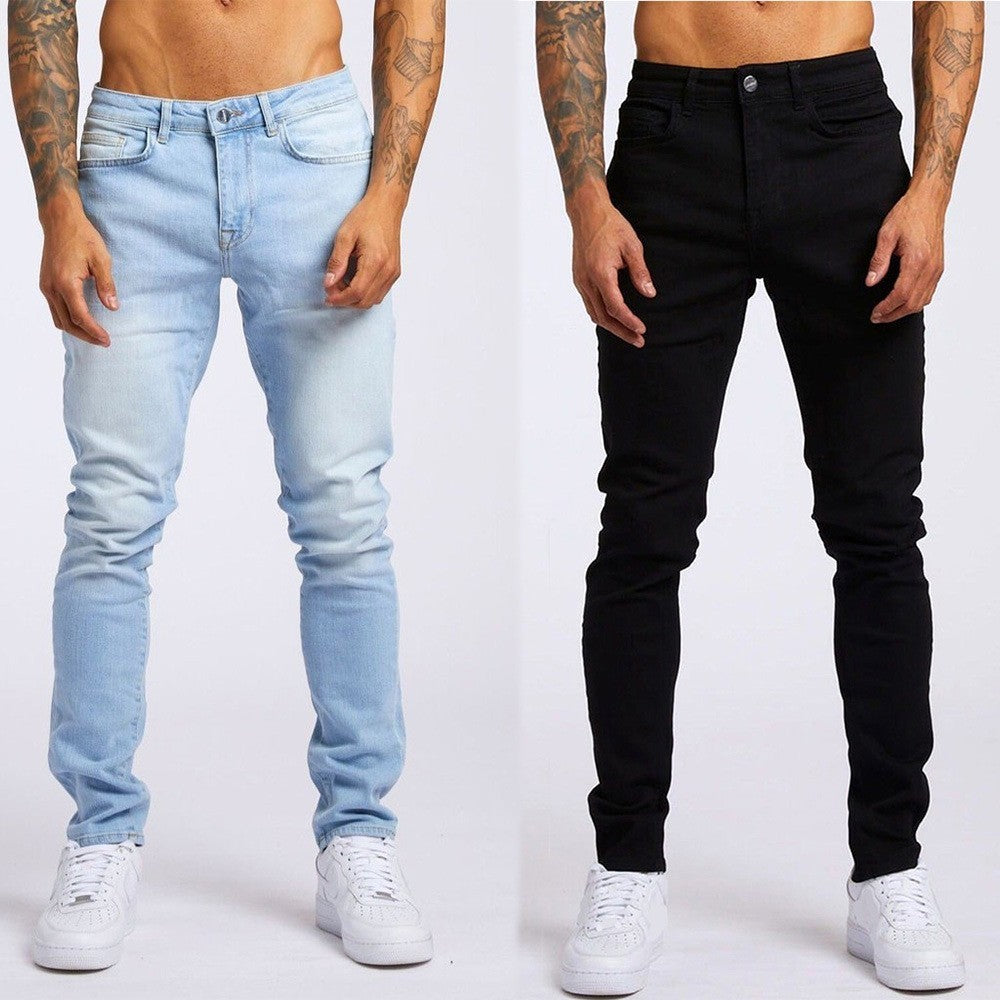 Slim-fitting Mid-waist Denim Micro-elastic Skinny Pants Men