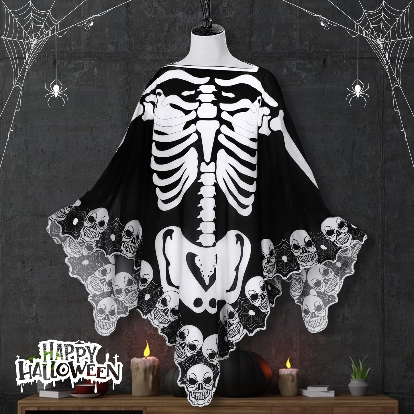 Halloween Lace Poncho Plus Size Halloween Skeleton Cape Day Of The Dead Costumes For Women 59 Inches X 59 Inches -Selling On Amazon Is Prohibited