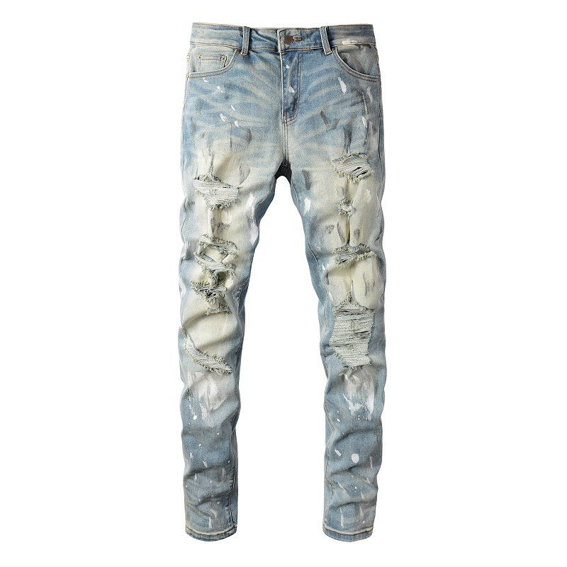 Vintage Paint Broken Holes Pants Men's Jeans