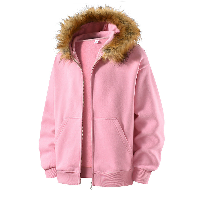 Fur Collar Zip-up Shirt Sweater For Men And Women