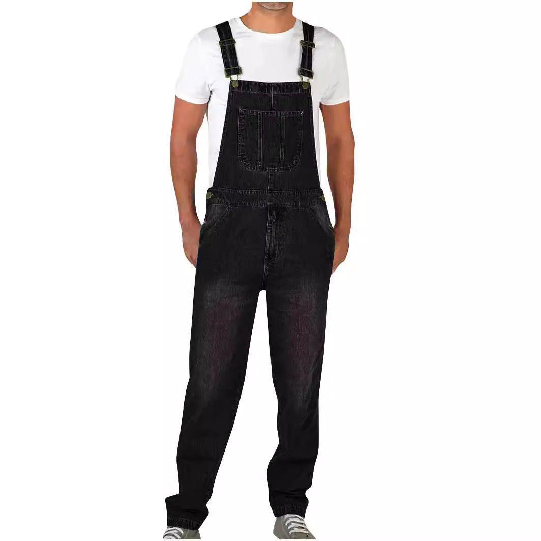 American-style Retro Design Denim Suspender Pants