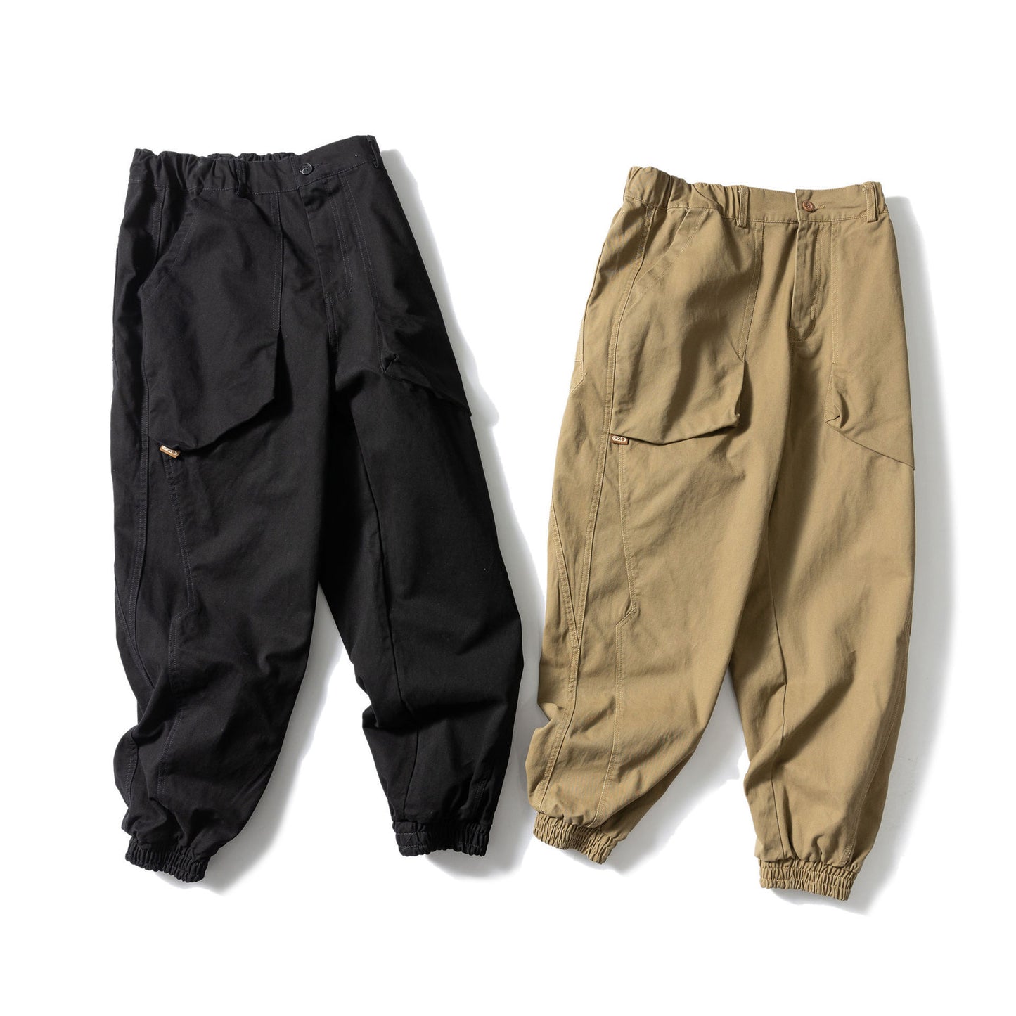 Solid Color Large Pocket Tapered Casual Pants