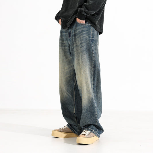 American Retro Hanging Loose Wide Leg Jeans For Men