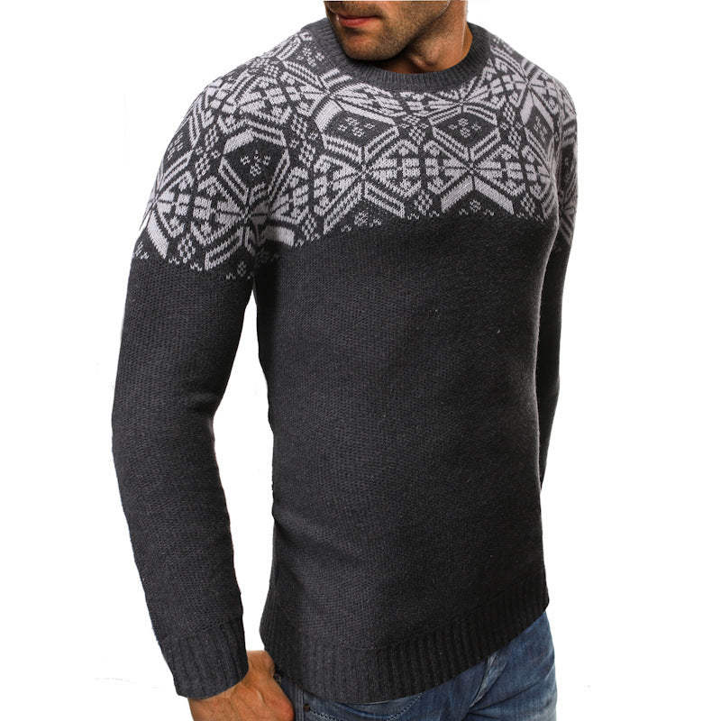 Printed Crew Neck Sweater Slim Pullover Sweater Knitwear
