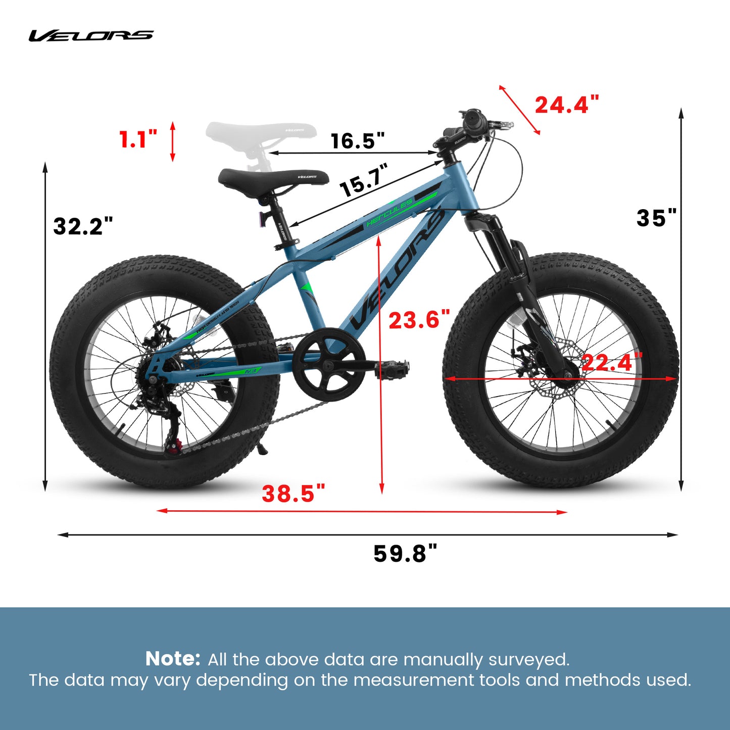 V20235 20 Inch Fat Tire Bike 7 Speed Mountain Bike, Dual Disc Brakes, High Carbon Steel Frame, Front Suspension, Mountain Buggy, City Commuter City Bike, Fat Tire Bike