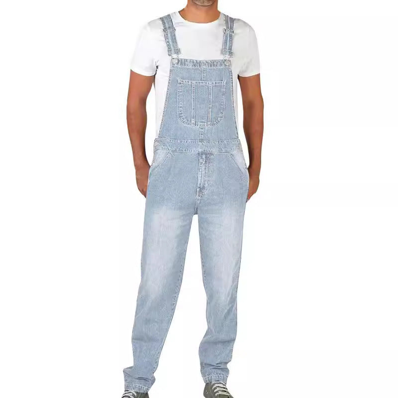 American-style Retro Design Denim Suspender Pants