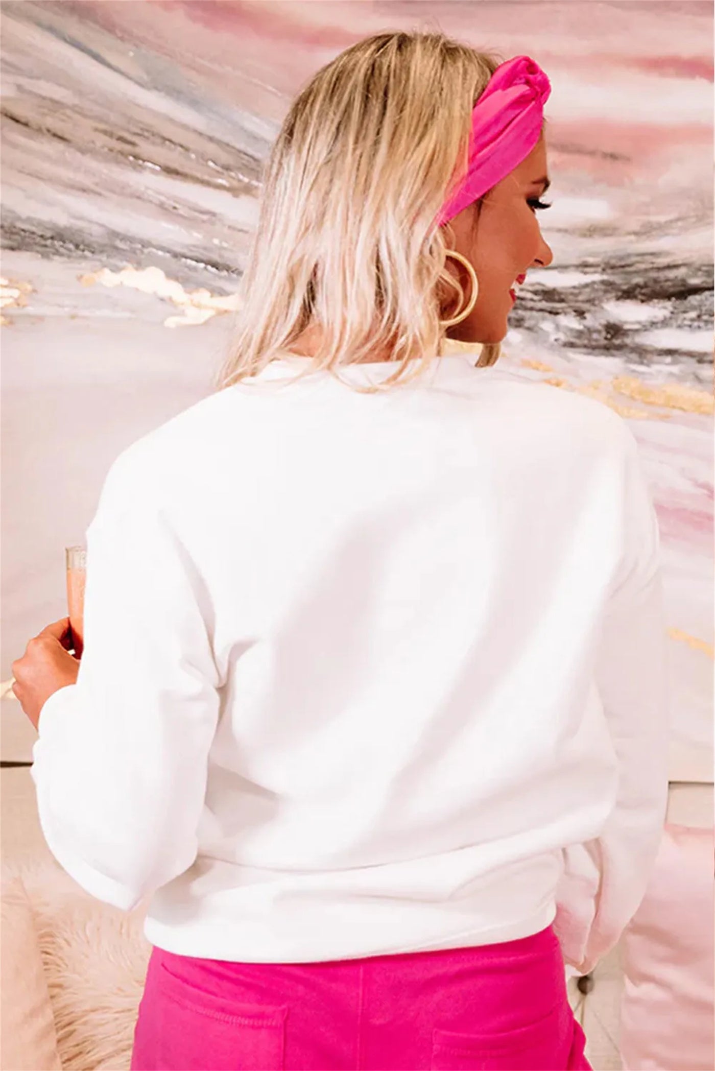 White Father Christmas Rhinestone Graphic Drop Shoulder Sweatshirt