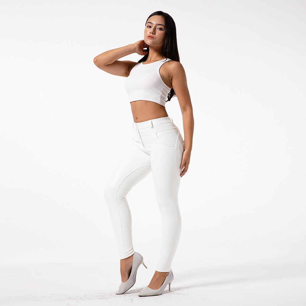 White PU Leather Pants For Women To Wear Fitness