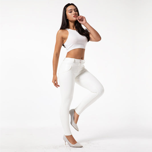 White PU Leather Pants For Women To Wear Fitness