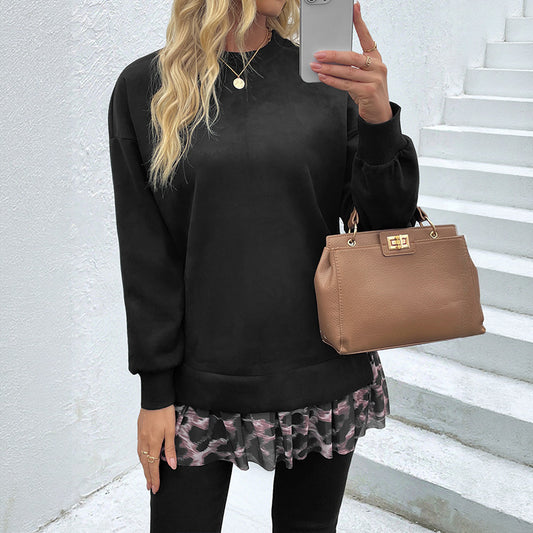 Round Neck Contrast Color Temperament Pure Color Women's Sweater