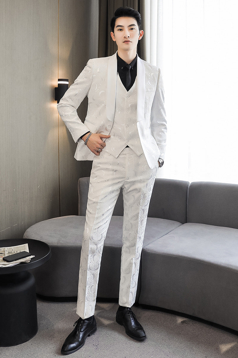Wedding Embossed Dress Suit Three-piece Suit For Men