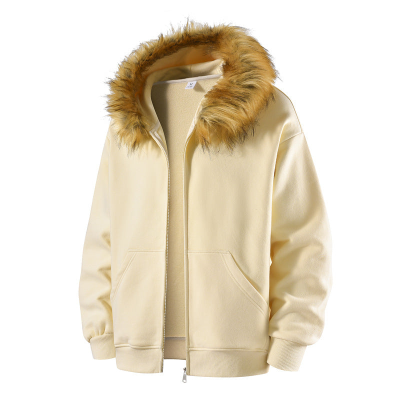 Fur Collar Zip-up Shirt Sweater For Men And Women