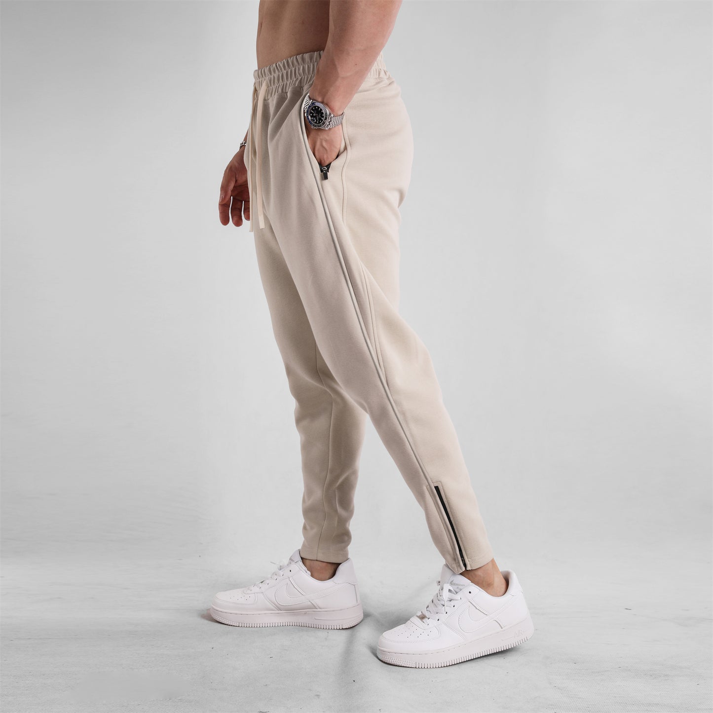 Slim Fit Leg Opening Zipper Ankle Banded Pants