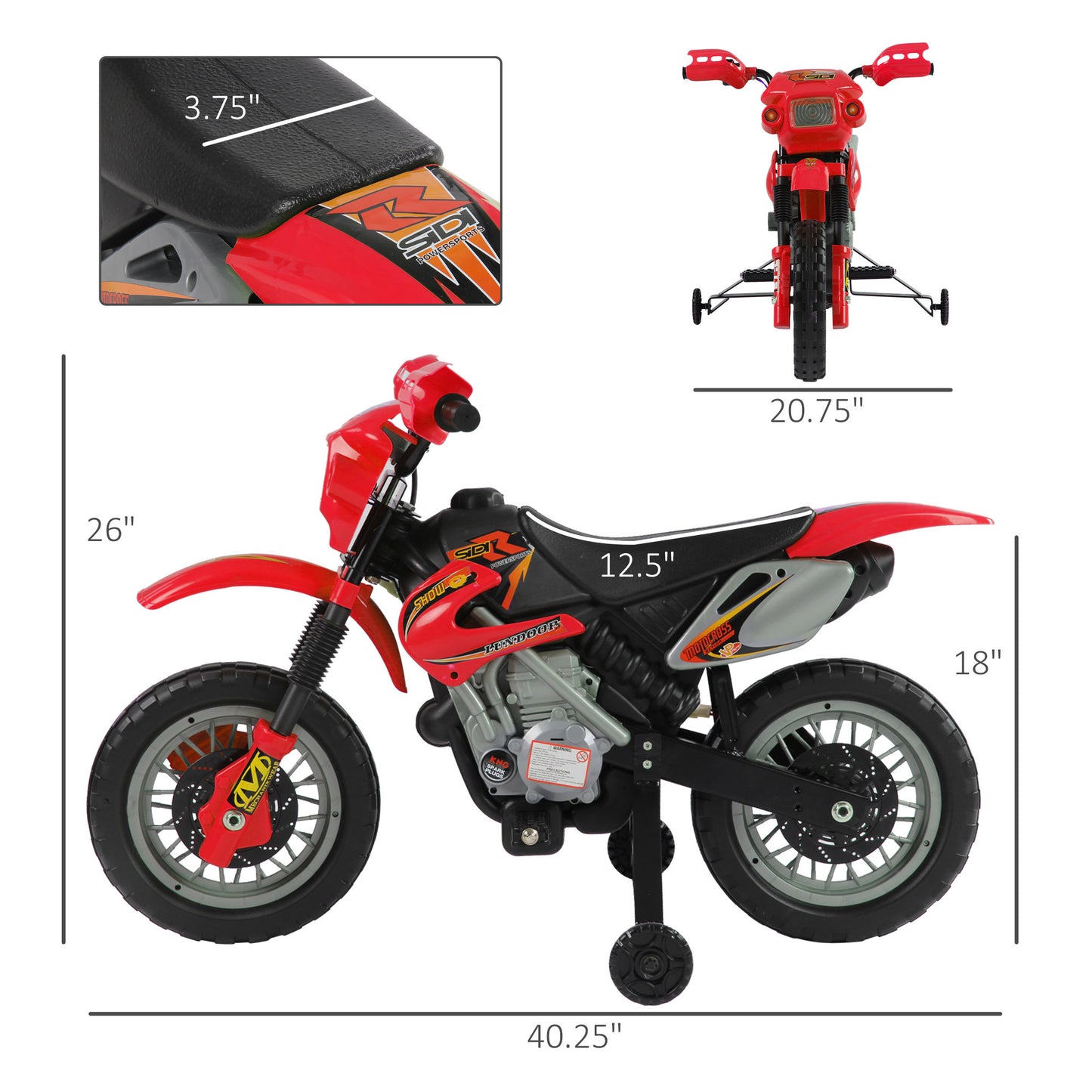 Kids 6V Electric Ride-On Motorcycle With Training Wheels, Battery-Powered, Red