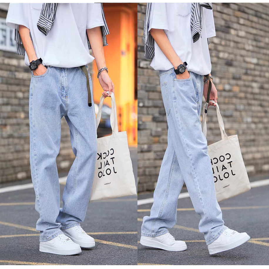 Hong Kong Style Simple Casual All-match Light-colored Jeans