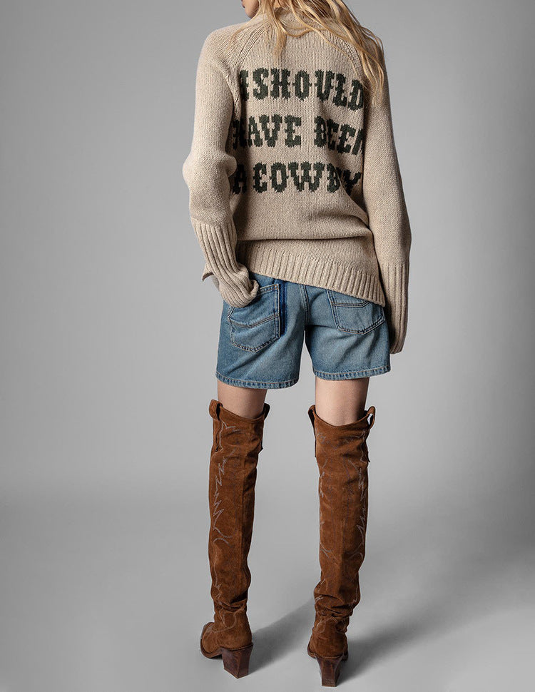 22 Autumn And Winter New Legal Style ZV Front Short Back Long V Collar Hand Hanging Wool Letters Wool Sweater Sweater Women